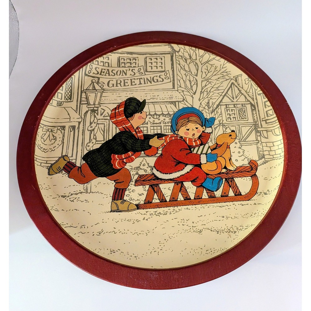 Vintage 1989 Wang's International Metal Christmas Tray Nostalgia
